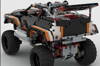 design 3d lego model car, technic bike, house, minifigure, xml part list