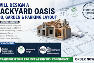 design functional site layout for backyard adu garden parking space