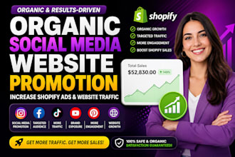 organic social media website promotion, increase shopify ads, website traffic