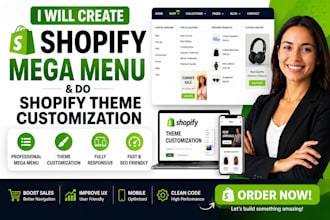 create a custom shopify mega menu, do shopify theme customization