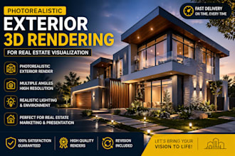 create photorealistic exterior 3d rendering for real estate visualization sales