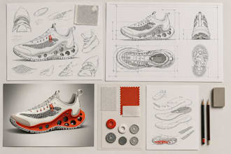 create a footwear tech pack,clothing tech pack and custom sneaker design