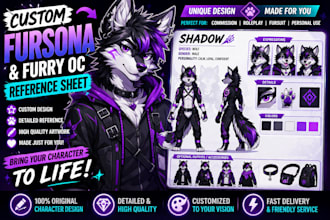 create custom detailed fursona oc and furry reference sheet
