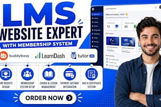 create or redesign lms website, buddyboss learndash, tutor lms membership system