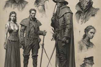 design atmospheric horror characters for board games and dark fantasy
