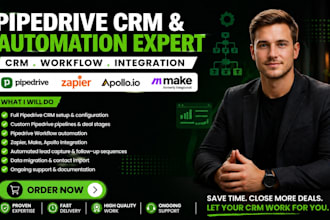 setup pipedrive crm workflow automation with apollo or zapier, pipedrive expert