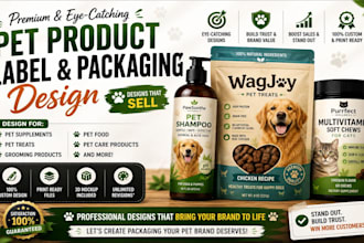 design high converting pet product label and pet food packaging that sells