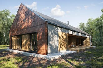 renovate 3d pole barn house,barndominium, cabin house,farm house exterior render