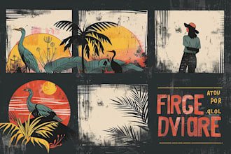 draw a nature illustration with vintage and retro style