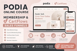 set up your podia online course, membership, and cartflows sales funnels