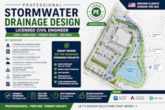 do stormwater drainage engineer swppp, site plan, detention pond design USA