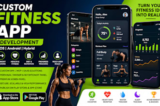 build fitness custom health app, personal trainer app, 3d fitness animation
