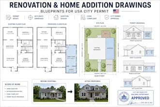 create renovation, home addition drawings and blueprints for USA city permit
