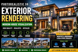 do photorealistic 3d exterior rendering, modern house visualization