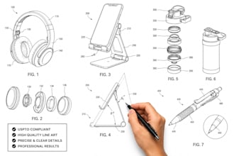 draw professional patent drawings, technical line art and uspto illustrations
