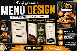 design restaurant menu, hotel cafe menu, flyer, brochure, banner