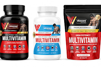 create premium vitamin supplement label design bottle jar pouch packaging mockup