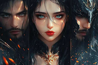 draw fantasy anime portrait with colorful glow style