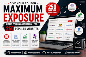 submit coupon code manually to 250 popular websites coupon code submissions