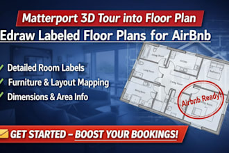 redraw matterport 3d tour into labeled floor plan for airbnb