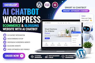 develop wordpress woocommerce and blogging website with ai chatbot