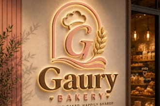 design a luxury 3d bakery logo with sign mockup