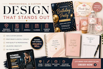 design printable party packs digital flyers journals and planners logbook design
