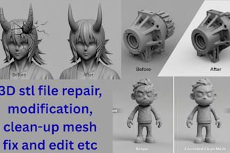 do stl file repair,  edit, fix custom modification mesh cleanup for 3d printing