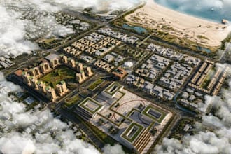revitalize 3d coastal urban development,estate housing ,masterplan layout render