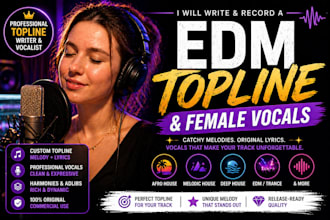 write and record a edm topline, female vocals, vocal melody, and house vocals