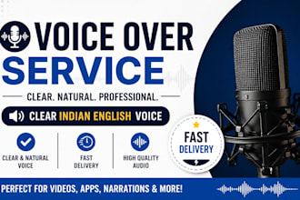 record a clear indian english voice over for your project