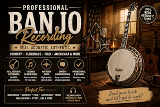 record banjo, mandolin and fiddle for country, bluegrass song or folk music