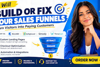 build or fix kajabi gohighlevel simvoly samcart thrivecart funnels landing page