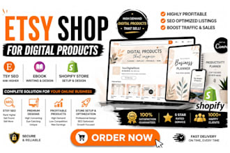 design etsy digital products, etsy shop, etsy self help ebook, shopify store