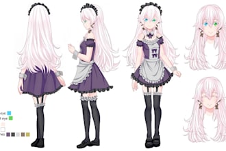 draw custom character reference sheet, turnaround and model sheet