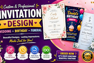 do custom wedding invitation, editable birthday invitation, funeral invitation