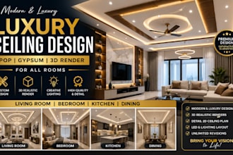 design modern luxury pop gypsum false ceiling with 3d rendering