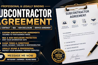 provide custom subcontractor agreement legal contract nda service agreement