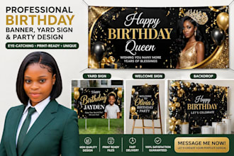 design professional birthday banner, birthday yard welcome sign party banner