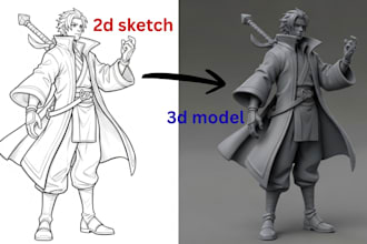convert 2d to 3d model, photo to 3d sketch to 3d model  for 3d printing