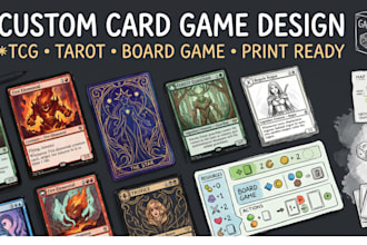 design card game, trading cards, tarot cards, and board game cards