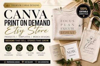design canva etsy print on demand products, templates merch, designs store