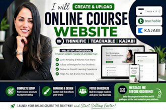 create upload online course website on thinkific or teachable kajabi thinkific