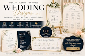 design welcome wedding party invitation seating chart logo timeline sign design