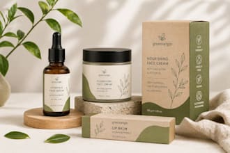 create sustainable packaging design and product label with 3d mockup design