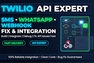 build, integrate and fix twilio webhook, sms api, whatsapp api integration issue
