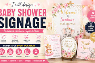design baby shower signage invitations welcome sign custom editable template