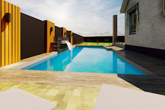 design 3d swimming pool, backyard pool, luxury pool rendering