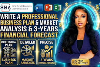 write a professional business plan market analysis 3 years financial forecast