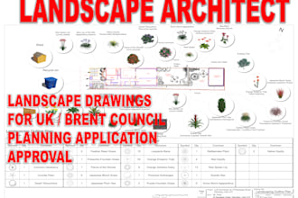 draw landscaping plan for UK planning permission approval as landscape architect